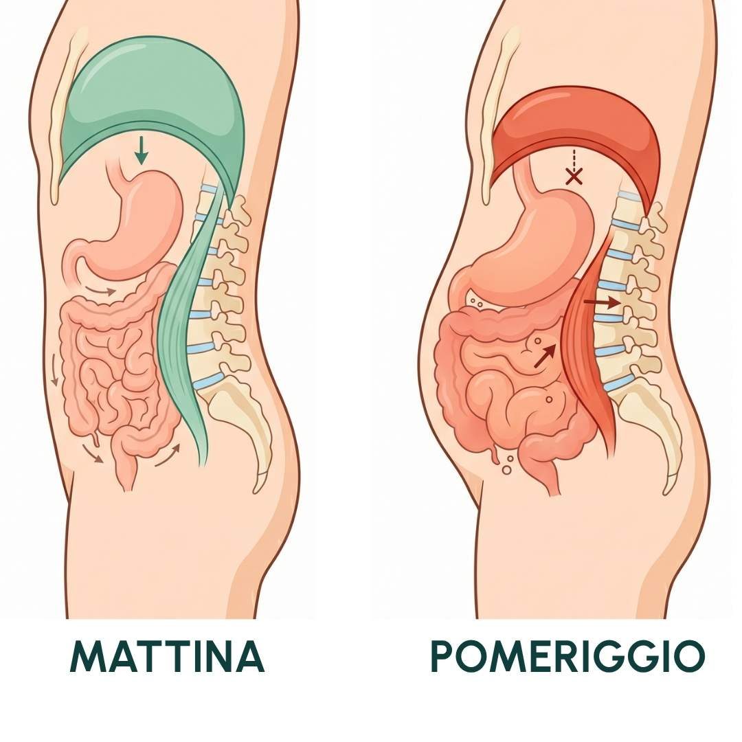 Diaframma e psoas la mattina, liberi, e il pomeriggio, rigidi, con l’intestino compresso